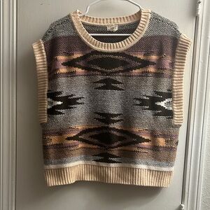 Aztec Sweater Vest in Beige, Black & Mauve